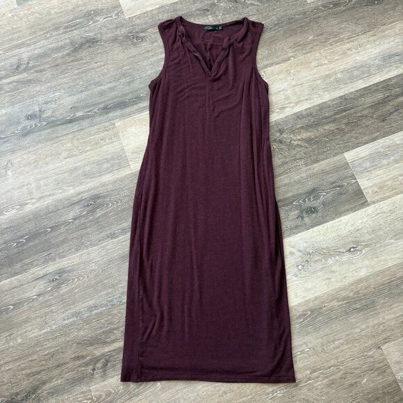 Prana Burgundy Sleeveless Maxi Dress Size M Notch Neck Soft Stretch Jersey - Picture 1 of 10